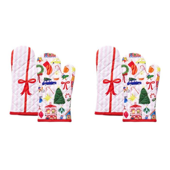 2x 2pc Porto 100% Cotton Night Before Oven Mitts 32x18cm Multi-Coloured
