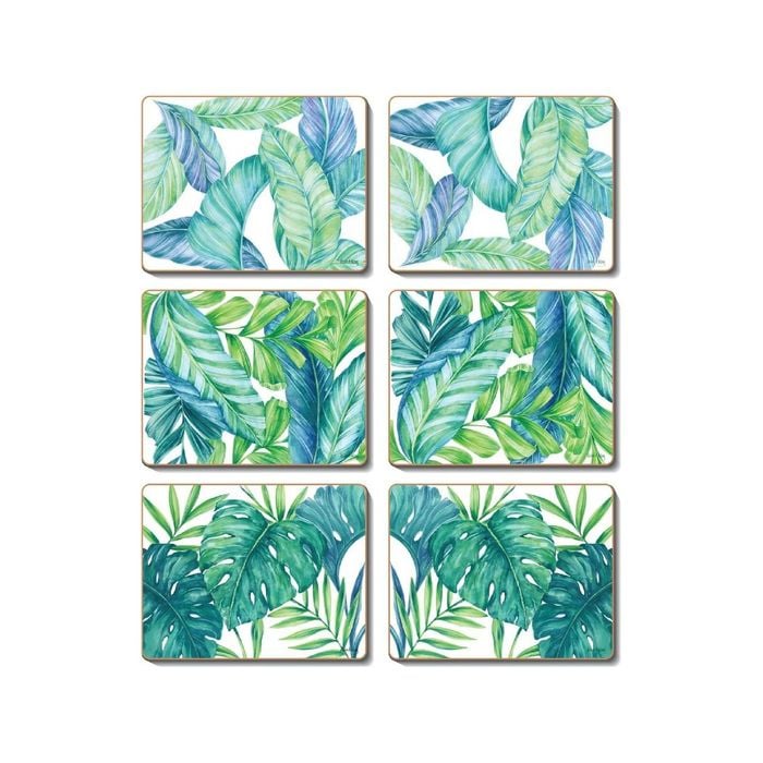 Cinnamon Cork Backed Coasters Set of 6 Tropical Leaves