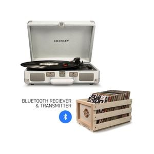 Crosley Cruiser Bluetooth Portable Turntable - White Sands + Bundled Record Storage Crate