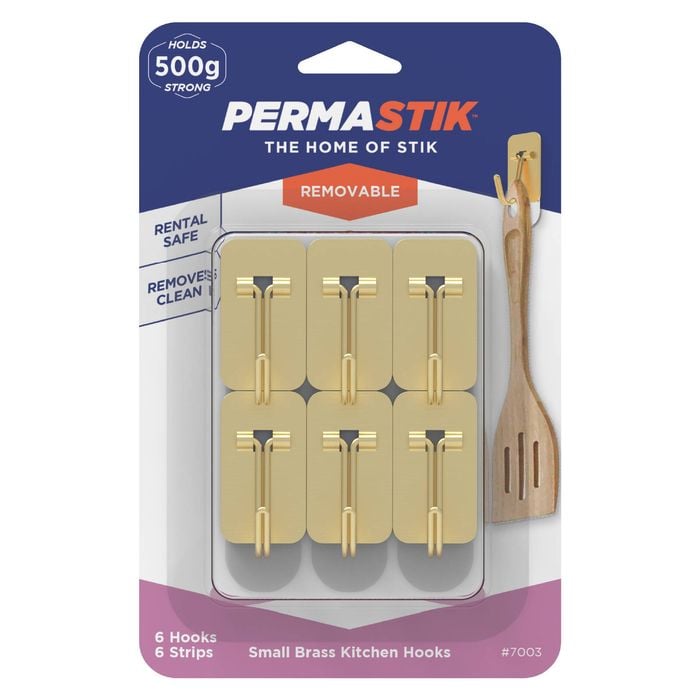 Permastik Small Brass Kitchen Hooks - 6 Pack