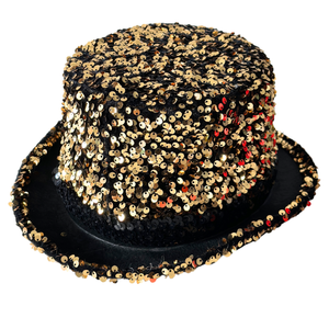 Sequin Top Hat Costume Party Cap Fancy Dress Trilby Fedora One Size Gold/Black