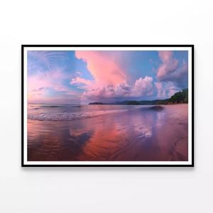 Beautiful Beach & Pink Sky  Print 100% Australian Made 120x90cm  (Poster)