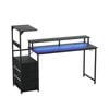 Artiss 145cm L Shaped Gaming Desk Computer Desk With Led Lights & Power Outlets For Home Office