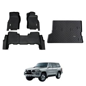 AUSGO Floor Mats & Boot Liner Set for Nissan Patrol GU Y61 1997-2015 Car Floor Liners Cargo Mat