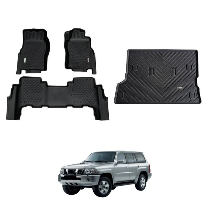 AUSGO Floor Mats & Boot Liner Set for Nissan Patrol GU Y61 1997-2015 Car Floor Liners Cargo Mat