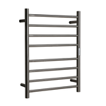 Hotwire 80W 700 x 530mm Brushed Nickel 8 Bar Flat Round Heated Towel Rail with Timer