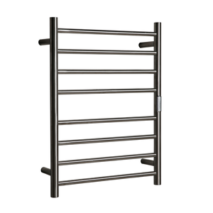 Hotwire 80W 700 x 530mm Brushed Nickel 8 Bar Flat Round Heated Towel Rail with Timer