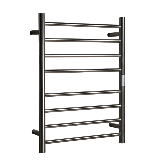 Hotwire 80W 700 x 530mm Brushed Nickel 8 Bar Flat Round Heated Towel Rail with Timer