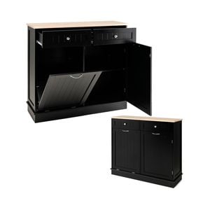 Costway Kitchen Cabinet w/Trash Bin Drawers 100x33.5x90.5cm