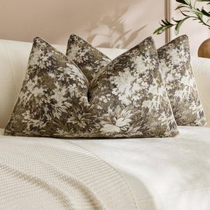 Gioia Casa 2-Pack Vintage Botanical Chenille Cushion Covers 30cm x 50cm - Beige