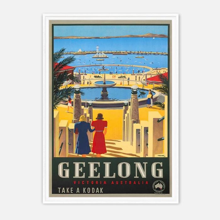 Galrie Vintage Geelong Victoria Australia Travel Poster by James Northfield Art Decor, White Frame, 50 x 70cm (20 x 28inch)