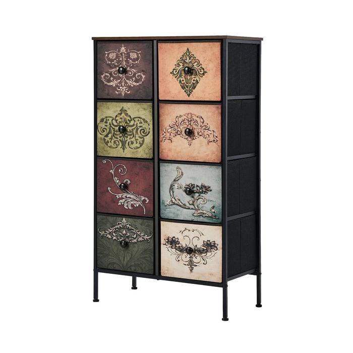 Oikiture 8 Chest Of Drawers Retro Tallboy Printed Foldable Fabric Drawers