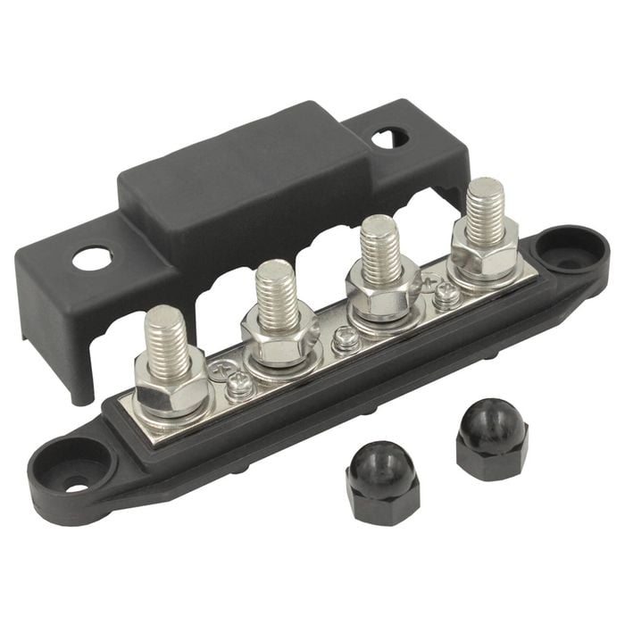 Switch Boss Positive/Negative 4 Gang M8 250A Bus Bar with Bolt-On Cover for 12v/24v Systems