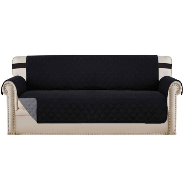 Smarcute 3 Seater Quilted Reversible Sofa Cover with Straps Black
