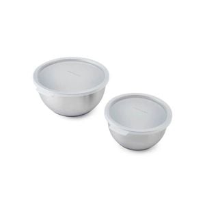 2pc KitchenAid Stainless Steel Food Mixing Bowls With Lids Silver