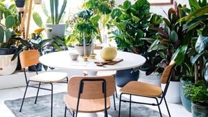 Dining room surrounded by a selection of indoor plants
