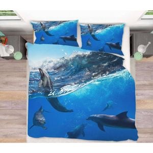 3D Blue Ocean Dolphin 025 Bed Pillowcases Quilt King Size