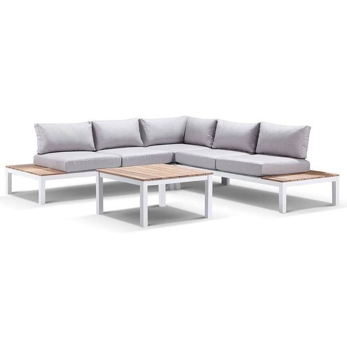 Nova Package A In White Aluminium Outdoor Modular Corner Lounge - White with Olefin Grey