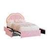Oikiture King Single Size Bed Frame LED Shell Headboard with Drawers Velvet Pink