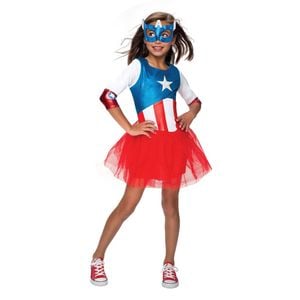 4pc Marvel Size S American Dream Tutu Dress/Eyemask/Gauntlets Kids Costume Set