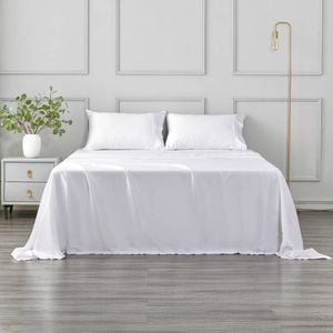 Dreamaker Matte Satin Sheet Set White - Queen Bed