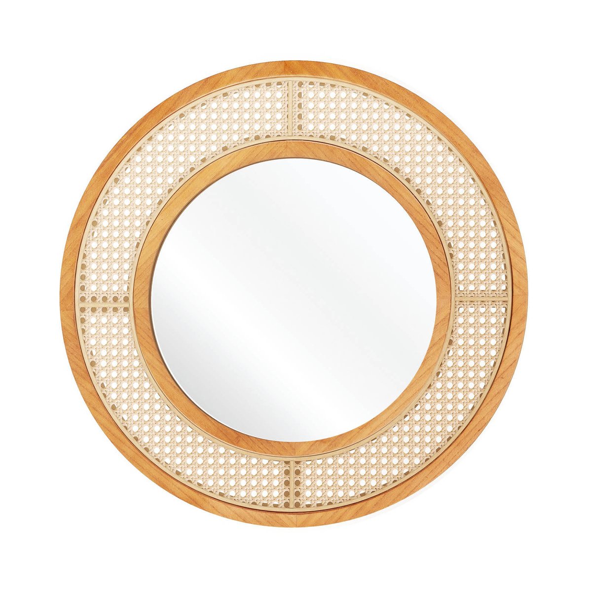 Costway 65CM Round Rattan Wall Mirror Wooden Framed Mirror Living Room ...