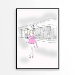 Pink Girl With Elegant Fashion Store   Print 100% Australian Made 90 x 120cm   (Poster)