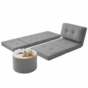 Artiss Recliner Adjustable Floor Chaise Lounge & Ottoman Foot Rest Grey Set