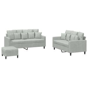 vidaXL Sofa Set with Cushions Upholstered Settee Couch 3 Piece Light Grey Velvet