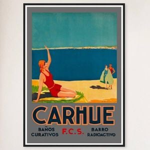 Galrie Carhué Argentina Vintage Travel Poster Stunning Seaside Town Art Print Home Décor, Black Frame, 70 x 100cm (28 x 40inch)