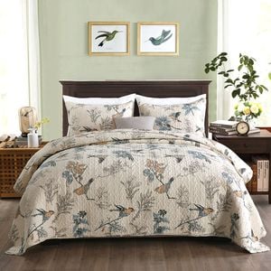 Quilted King/Super King Size Cotton Coverlet Bedspread Set Bird
