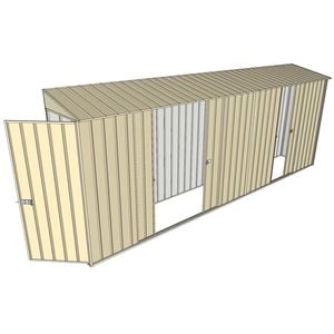 Build-a-Shed 0.8 x 5.2 x 2m Single Hinged Door Skillion Shed with Double and Single Sliding Side Doors - Cream