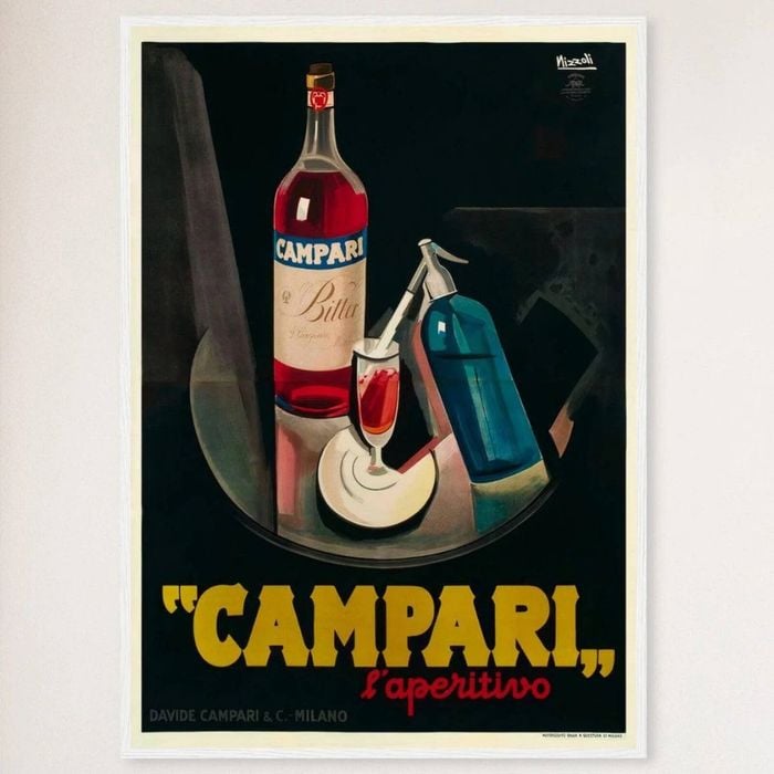 Galrie Campari L'aperitivo Vintage Framed Advertising Poster for Home and Bar Decor, White Frame, 50 x 70cm (20 x 28inch)
