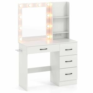 Costway Dressing Table W/charging Station 3-color Led Lighted