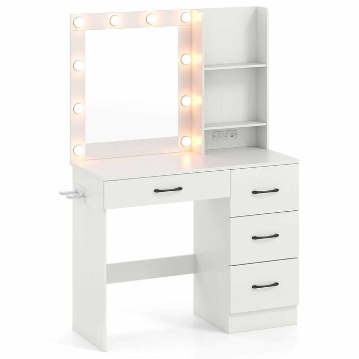 Costway Dressing Table W/charging Station 3-color Led Lighted