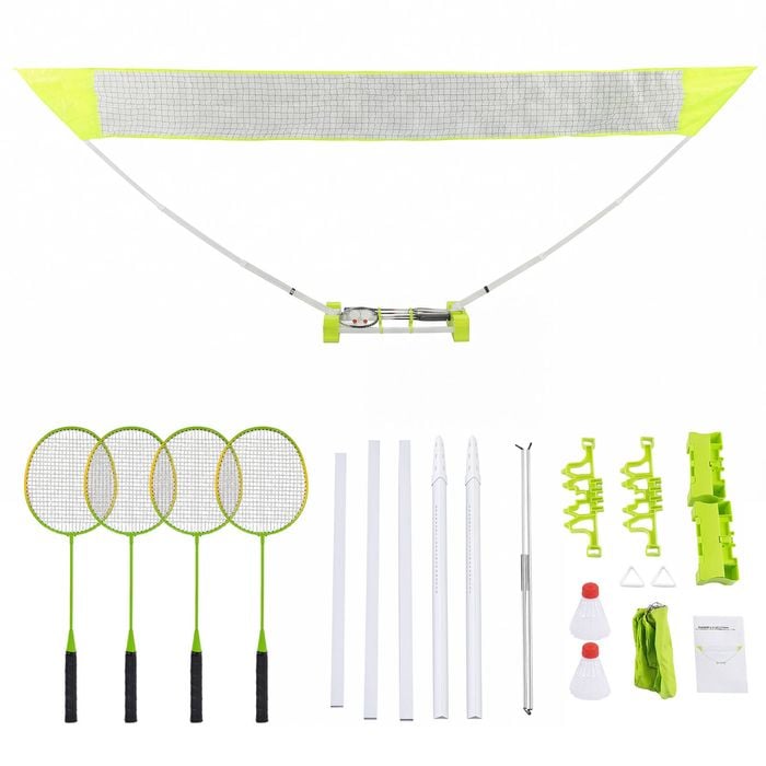 Advwin Portable Badminton Net Set, 4.6m All-in-one Badminton Set With 4 Rackets, 2 Shuttlecocks, Scoring System, for Backyard