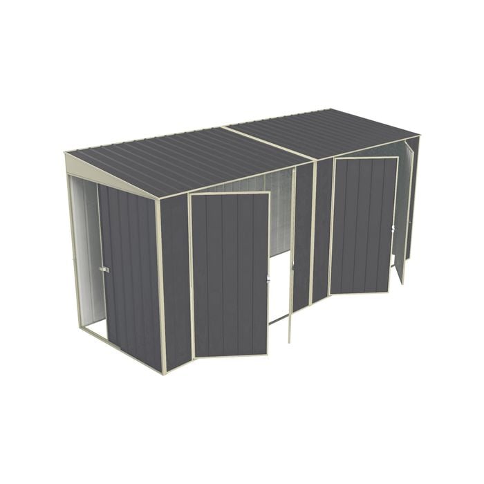 Build-a-Shed 1.5 x 4.5 x 2.0m Tunnel Shed Tunnel Sliding Door Plus Dual Double Hinged Side Door - Grey