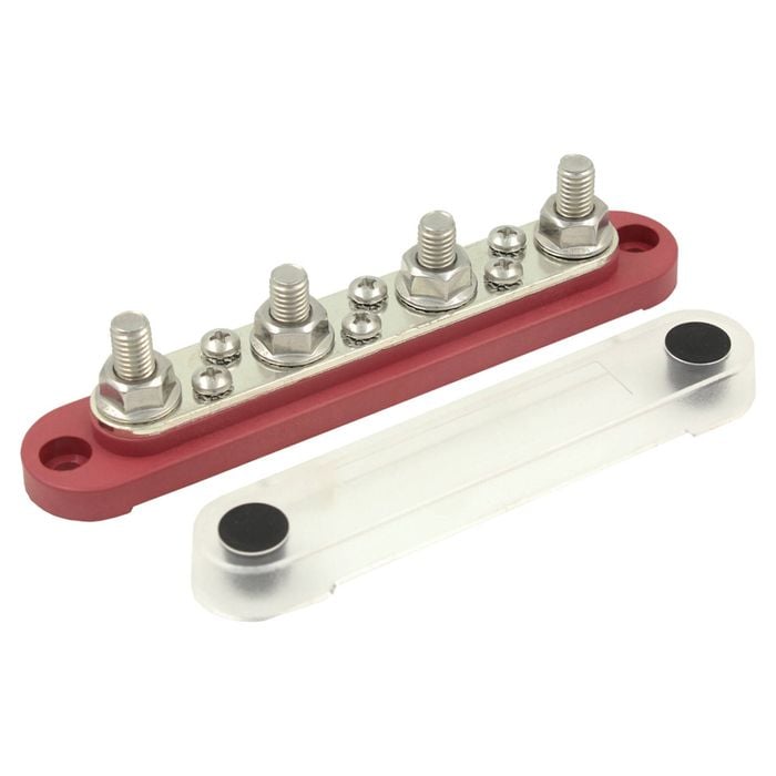 Switch Boss Red Positive 4 Gang M8 150A Bus Bar with Clear Push-On Cover for 12v/24v