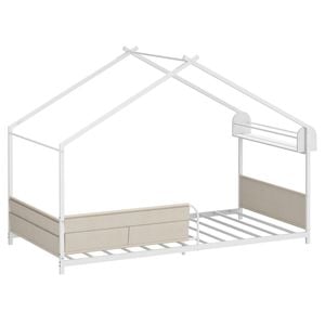 Advwin Kids Bed Frame with Metal Frame Montessori House Bed Toddler Floor Bed White