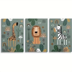 3pcs Baby Safari Nursery  Print 100% Australian Made 3 x 40x60cm (Metal Print)