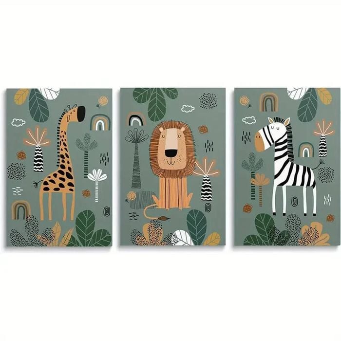 3pcs Baby Safari Nursery  Print 100% Australian Made 3 x 40x60cm (Metal Print)