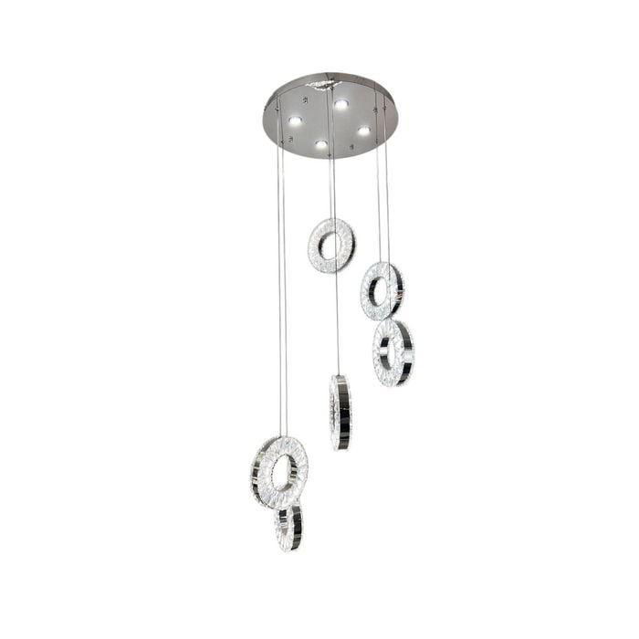 ROBI 6 Ring Crystal Chandelier Tri-colour LED (Chrome)