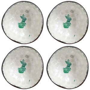 4PK LVD Natural Coconut Round Dish Bowl 13x6cm - Rabbit Green