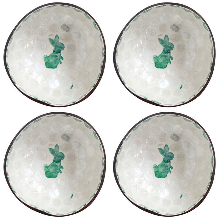 4PK LVD Natural Coconut Round Dish Bowl 13x6cm - Rabbit Green