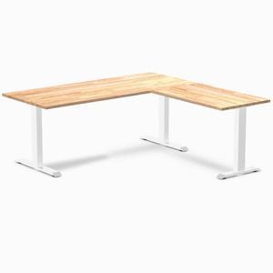 Desky Fixed Height Natural Timber Rubberwood L-Shape Office Desk 1800x1750mm White Frame