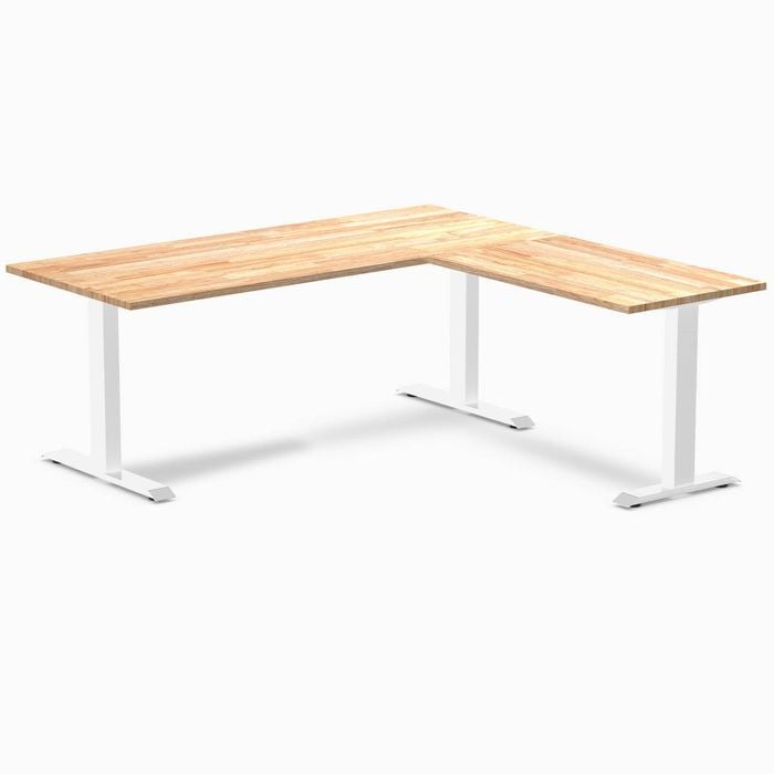 Desky Fixed Height Natural Timber Rubberwood L-Shape Office Desk 1800x1750mm White Frame