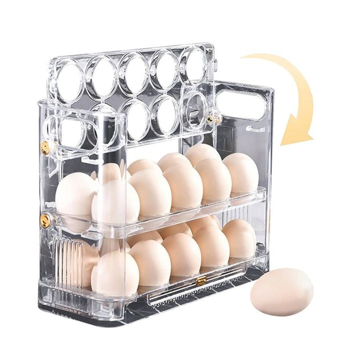 Catzon 3-Tiers Egg Holder For Fridge with Movable Time Marker Holds 30 Eggs-Clear