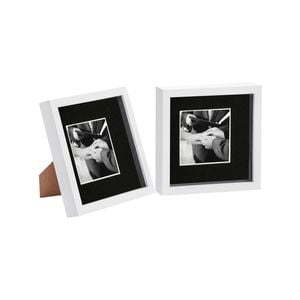 Nicola Spring 2 Piece 8 x 8 3D Shadow Box Photo Frame Set - Craft Display Picture Frame with 4 x 4 Mount - White