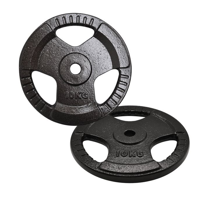 2 Pack of 10kg - Total 20kg Standard 26.5mm Triple Handle Hammertone Cast Iron Weight Plate Set
