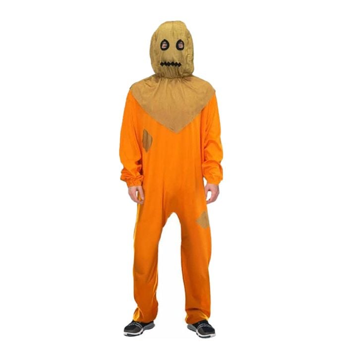 More Than Party Adult Pumpkin Scarecrow Halloween Costume Jumpsuit Hood S/M